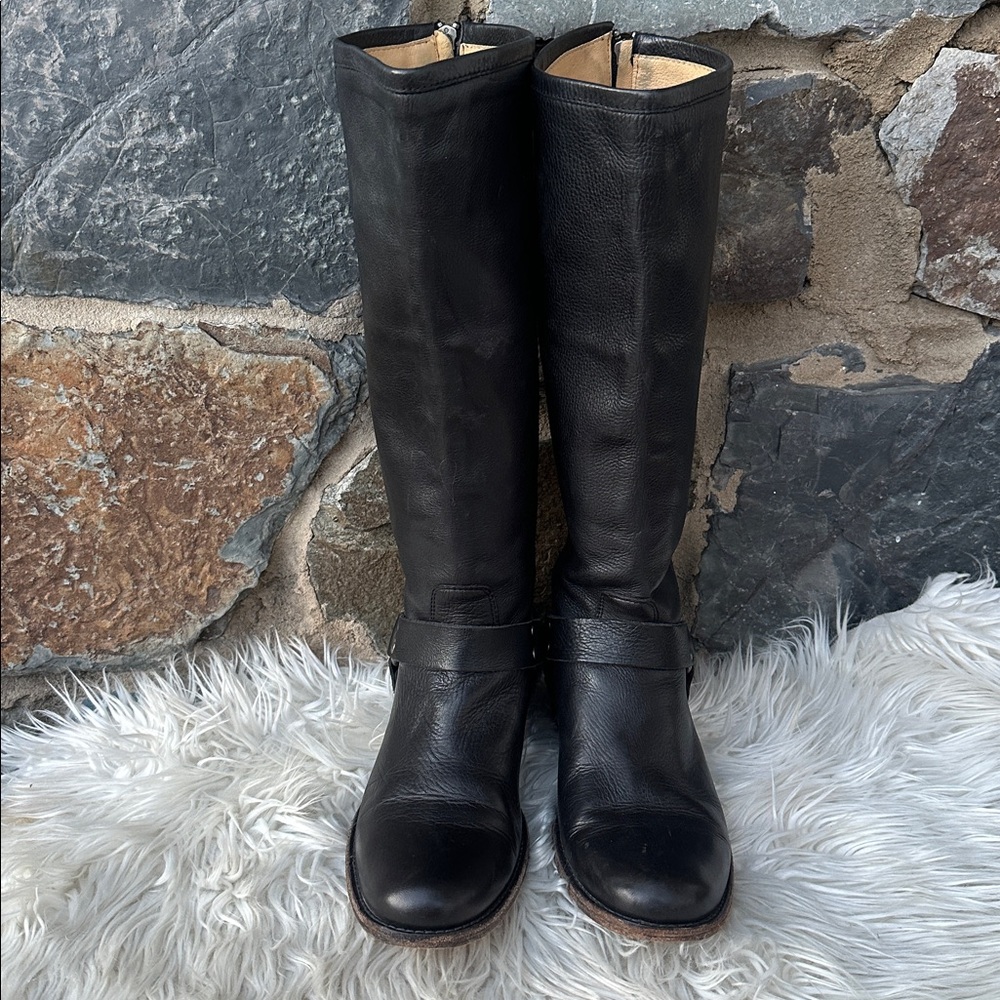 Frye Phillip Harness Tall Women's Leather Casual Dress Boots in Black Size 9.5 - Picture 4 of 10